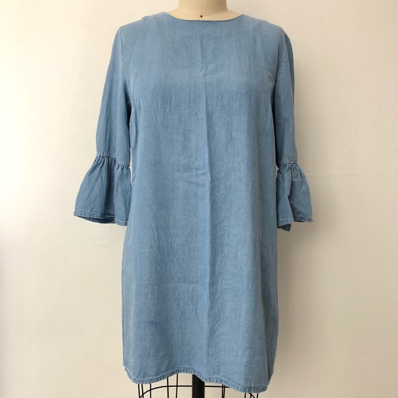 denim dress with ruffle sleeves